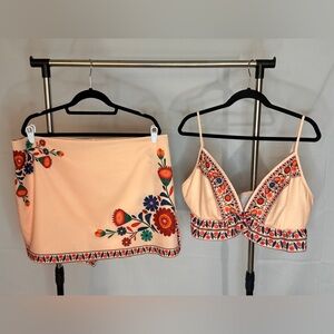SHEIN plus size Peach Floral Embroidered Camisole and Skort Set 4XL